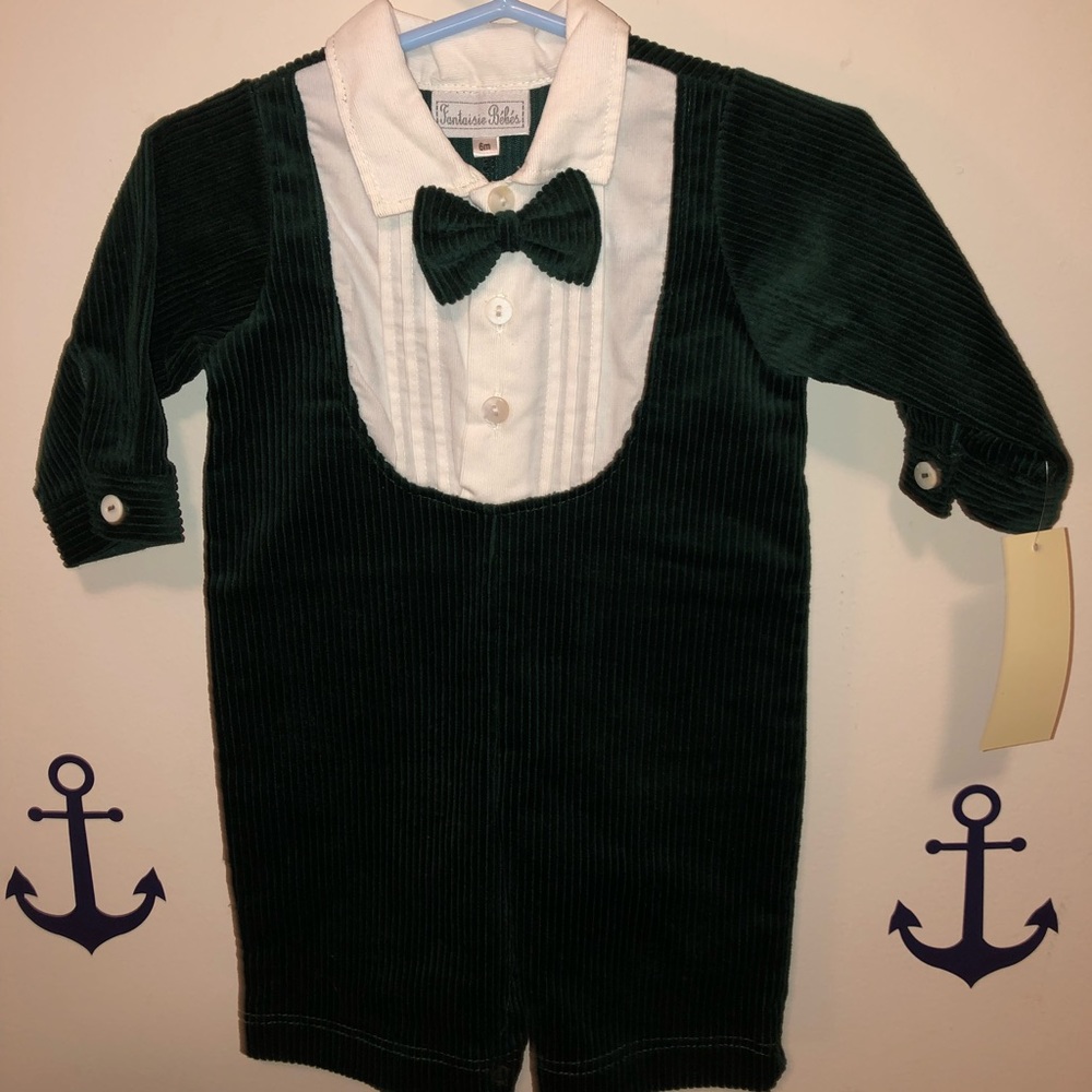Baby Boy Corduroy One Piece Suit with Bow Tie